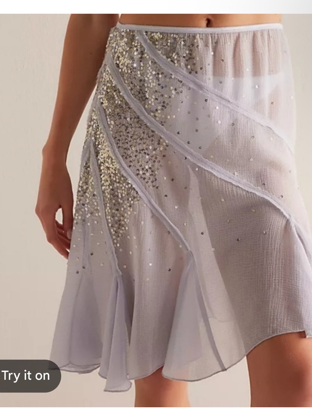 Embellished Light Blue Chiffon Skirt